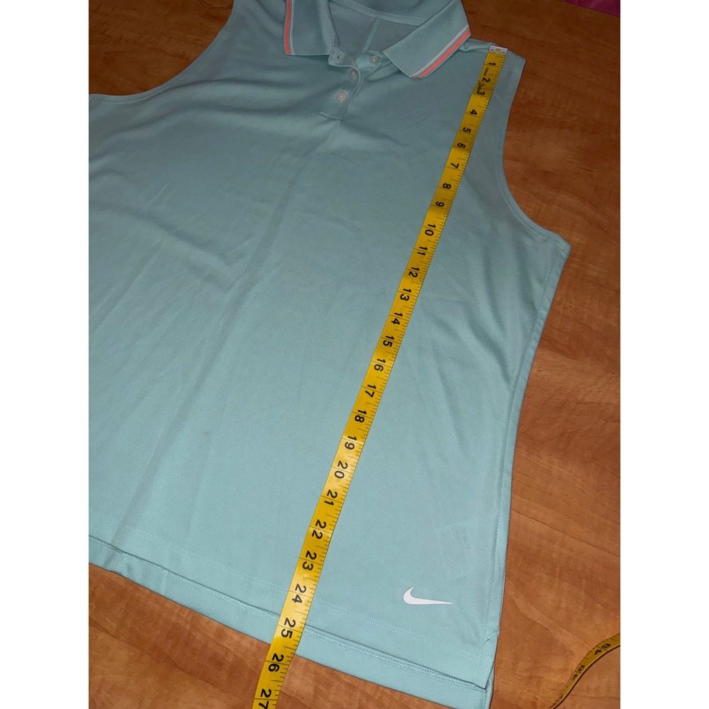 Nike Dri-FIT Sleeveless Golf Polo Shirt Aqua Blue Orange Trim Womens XL - Picture 7 of 7